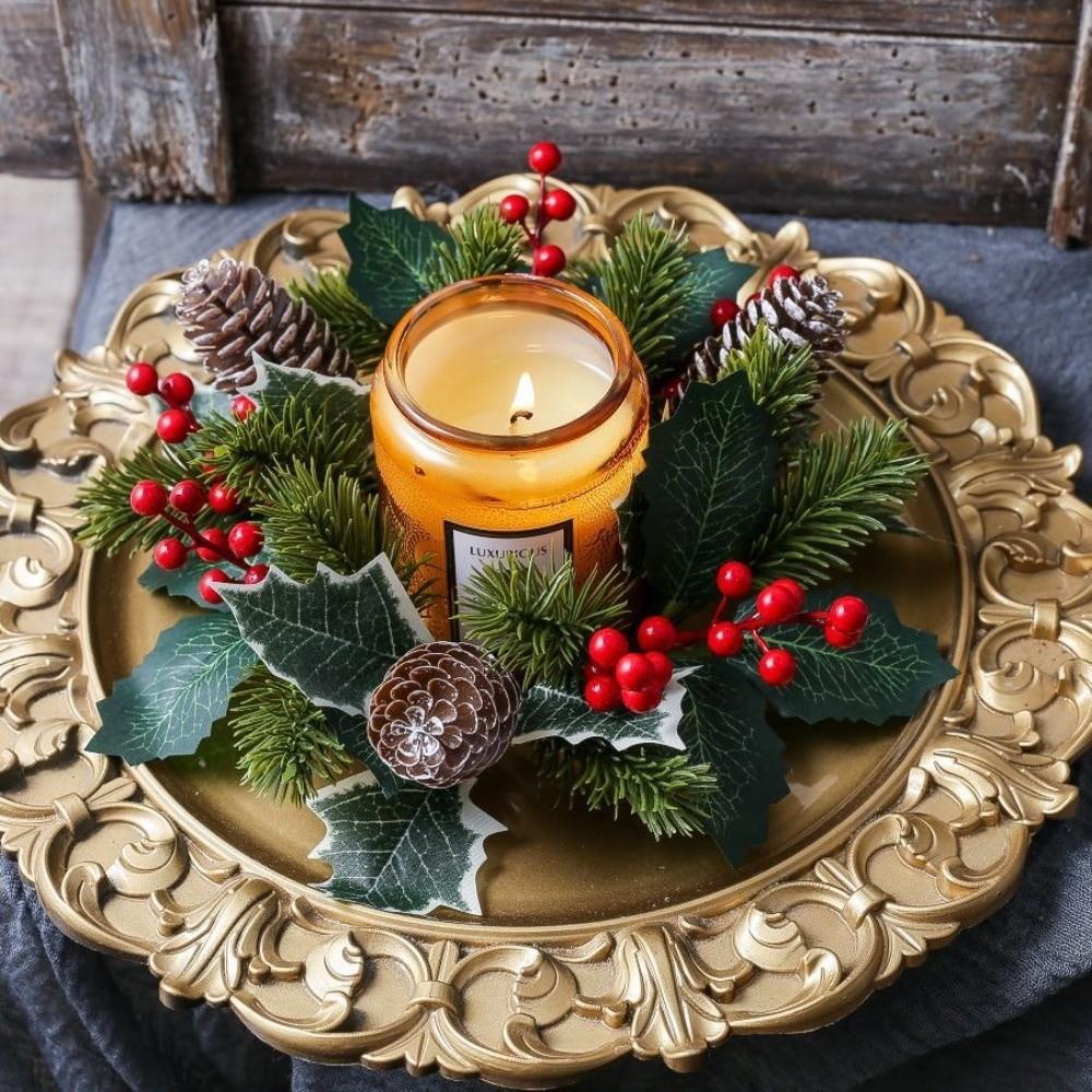 Plastic Christmas Wreath Artificial Flower Pine Candlestick Garland  Dining Table