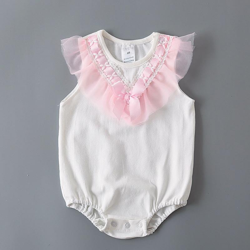 Zomer Kant Strik Pasgeboren Baby Meisjes Bodysuits Wit Mouwloos Katoen Jumpsuit Onesie Kleding