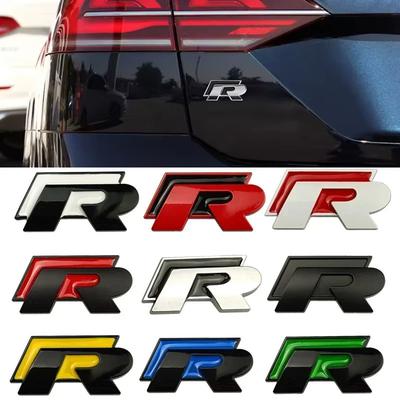 1Pc R Logo Metal Car Grille Emblem Rear Trunk Badge Stickers For Polo Golf Jetta Beetle CC Tiguan Touran Passat