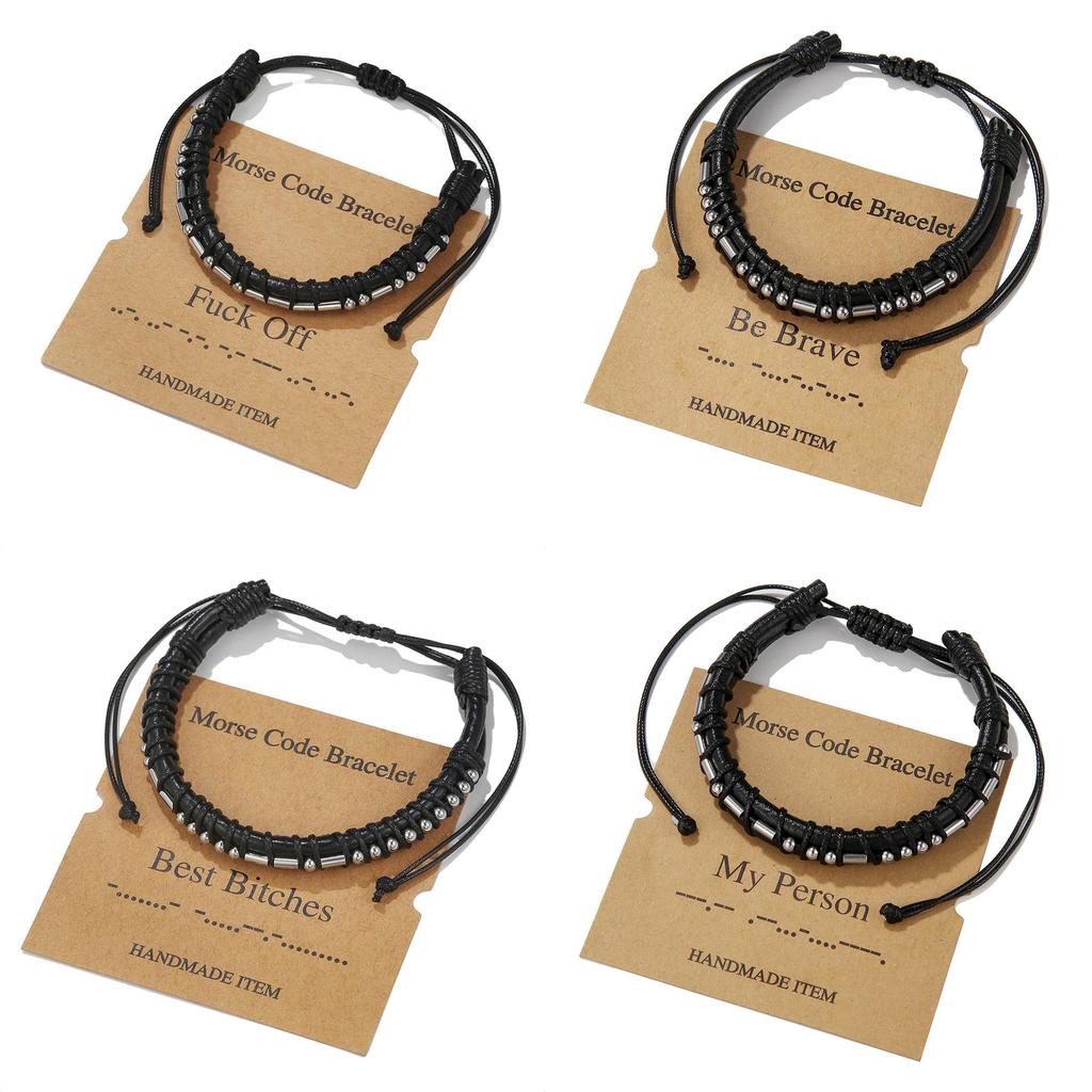 Morse Code Leather Bracelet With Stainless Steel Charms For Couples And Gift Giving