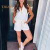Women's Summer Two Piece Outfit Zipper V Neck Sleeveless Tank Top Elastic Drawstring Shorts Set Casual Lounge Tracksuit