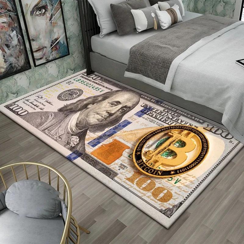 Creative 100 Dollar Bill Print Rug, Non-Slip Funny Money Floor Mat for Bedroom, Living Room  Novelty Decor
