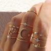 10-Pack Ring Combination, Moon, Stars, Leaves, Love, Rhinestone Joint Ring Set.