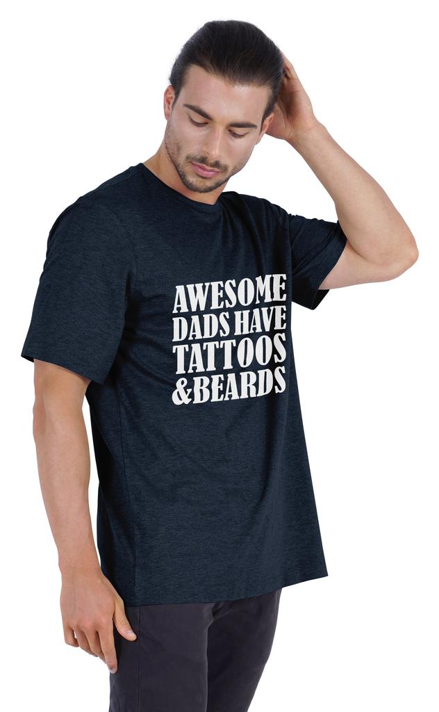 Inkmeso Herren Grafik T-Shirt "Awesome Dads Have Tattoos & Beards" Rundhals T-Shirt für