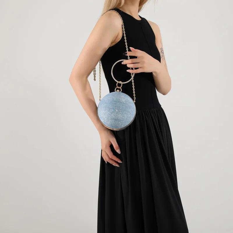 Luxe Designer Kristallen Portemonnee voor Dames Top Handvat Bal Doos Ketting Portemonnees Blauwe Kristal Crossbody Avond Clutch Tassen