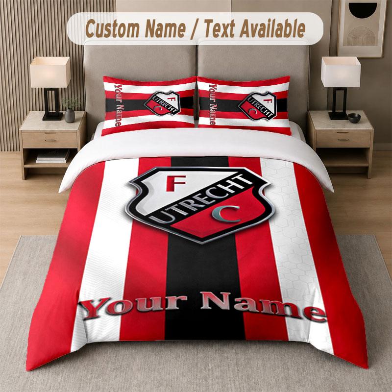 Custom Bedding Set FC Utrecht Pattern, Print Name Text 1 Duvet Cover Plus 2 Pillowcases Home Textile