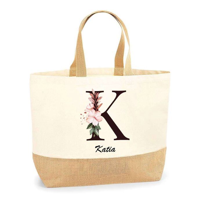 Cabas de plage - PLANETEE - Katia Lettre Fleur - Jute naturel - Multicolore - Fabriqué en France