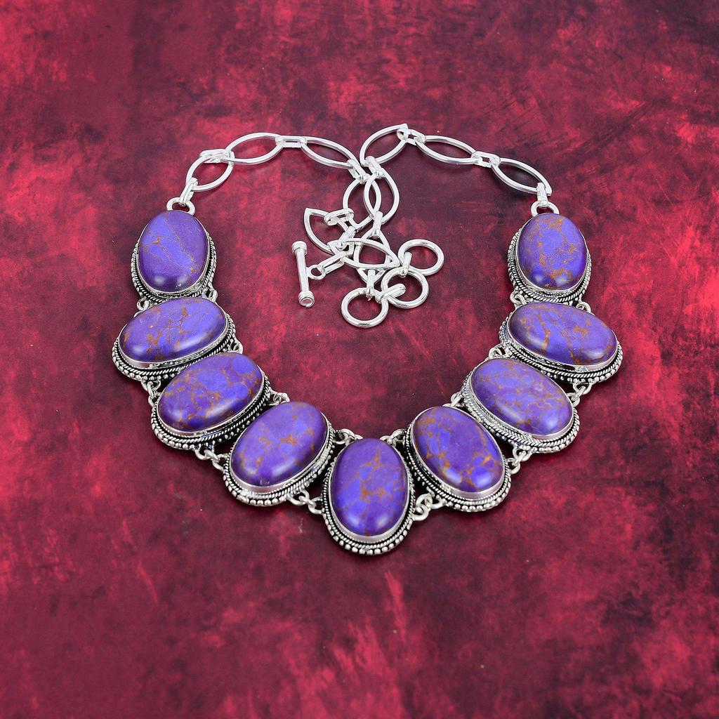 Purple Copper Turquoise Handmade Gemstone Jewelry, 925 Solid Sterling Silver Necklace Unique Design Jewelry, For Women