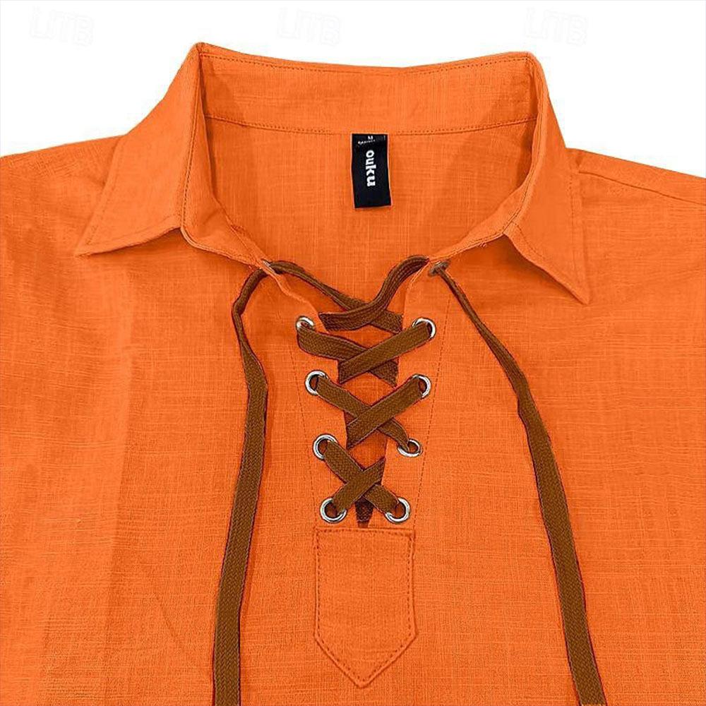 European and American Men's Lapel Loose Shirt Men's Shirt Linen Shirt Viking Style Pirate Shirt Summer Beach Shirt