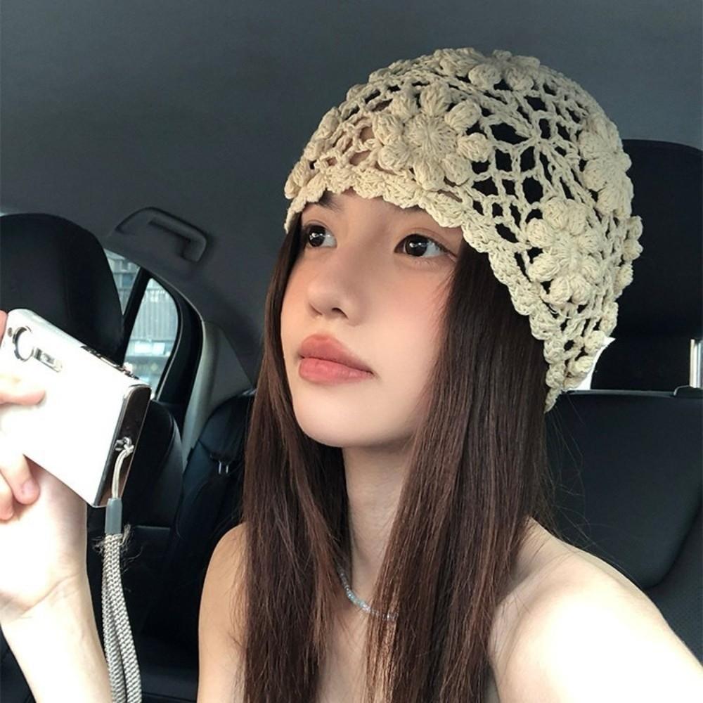 Weave Crochet Flower Hat Handmade Beanies Cap Ins Knit Basin Caps Girls