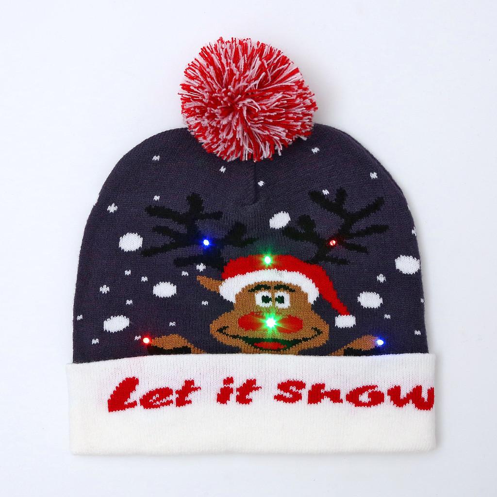 Cozy Acrylic Knitted Christmas Beanie Hat With Led Lights For Winter Fashion