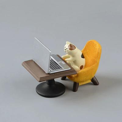 Cartoon Cat Frog Bear Yellow Chair Computer Office Model Mini Action Figures Resin Home Decor Accessories Desktop Figurine Toys
