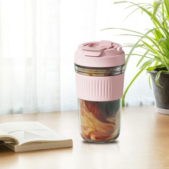 Draagbare Glazen Beker met Siliconen Rietje 350/500ml Lekvrij Herbruikbare Koffiemok voor Kantoor School Glazen Drinkbeker voor Warme Koude Dranken