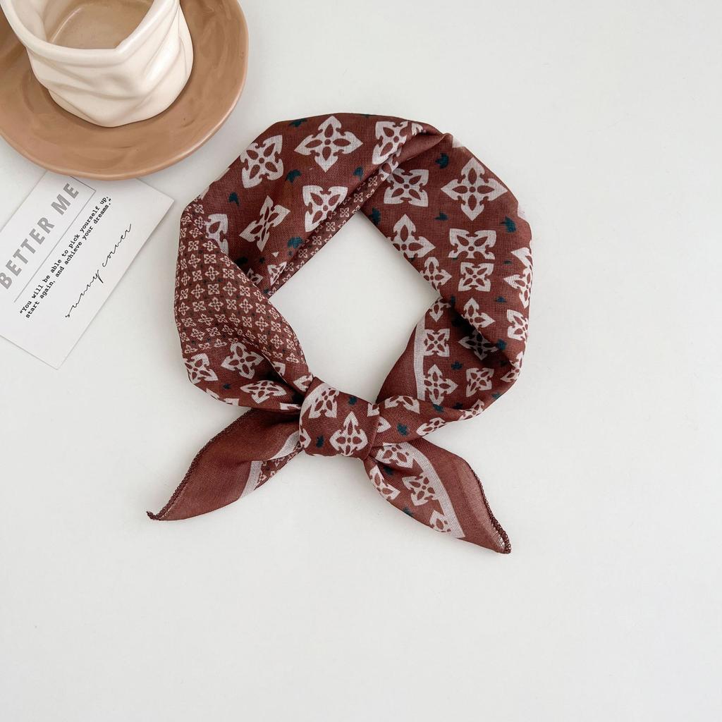 Japanese Retro Literary and Artistic Style 18 Cotton and Linen Cashew Flower Silk Scarf Thin Square Scarf High-end Fashion Versatile Accessories Scarf