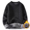 Trendy Knitted Sweater for Men Casual Round Neck Warm Inner Loose-fit Pullover Cozy Soft Supple Fall Winter Fashion