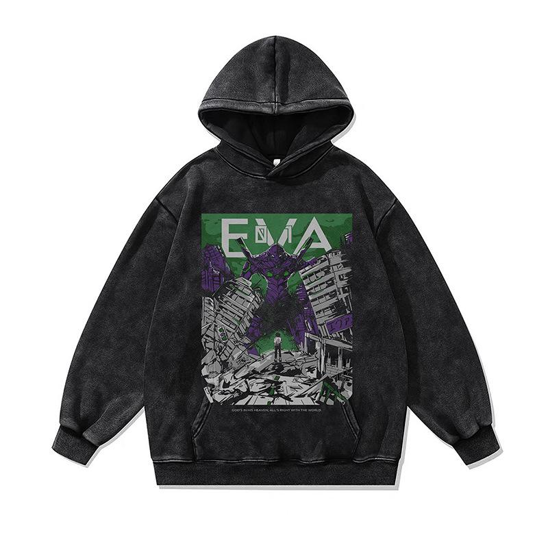 American Retro Cotton Washed Hooded Sweater Digital Direct Injection Printing Vintage Loose Hoodie For Men And Women