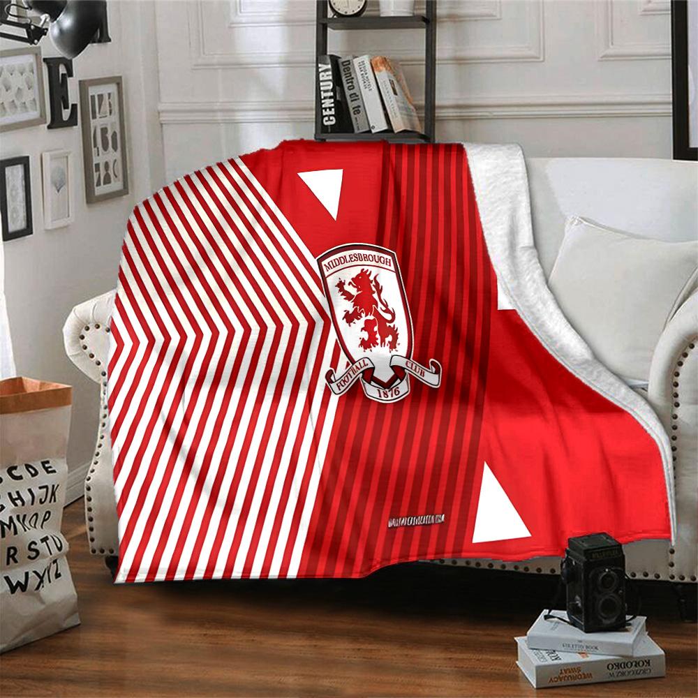 Middlesbrough Football Club Logo Flanellen Deken, Zacht Polyester, Modern Ontwerp, Voor Alle Seizoenen voor Kamperen, Reizen, Cadeaus voor Feestdagen of Verjaardagen