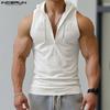 Heren V-hals Mouwloos Print Casual Hooded Tanktops