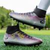 Unisex Football Boots Fashion Lightning Pattern High Top AG Spikes Lace Up High Elastic Socks Training Artificial Grass Kids Football Boots