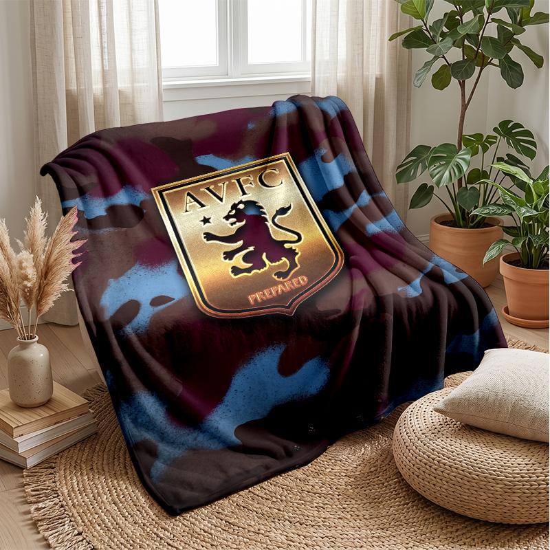 Aston Villa Football Print Flannel Blanket, Soft Warm Lightweight Throw Blanket for Sofa Bed Camping