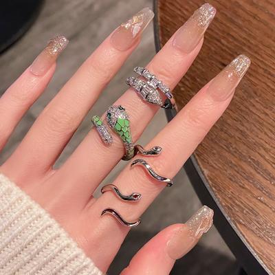 Year Of The Snake Snake Oil Drop French High-End Sense Open Ring Niche Design Light Luxury Full Of Diamonds Zircon Personalized Accessories Women