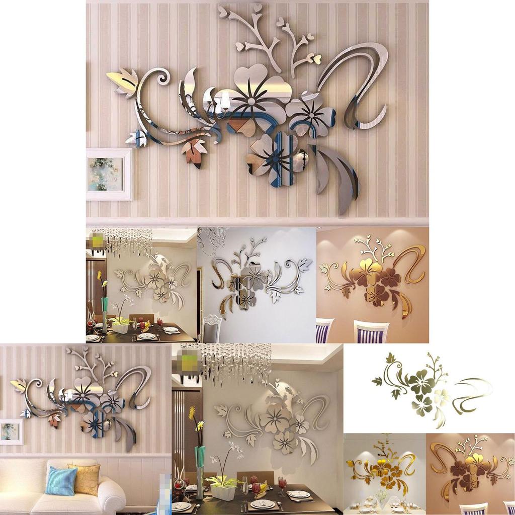 Elegant 3d Mirror Flower Art Wall Sticker Acrylic Mural Decal For Home Room Decor