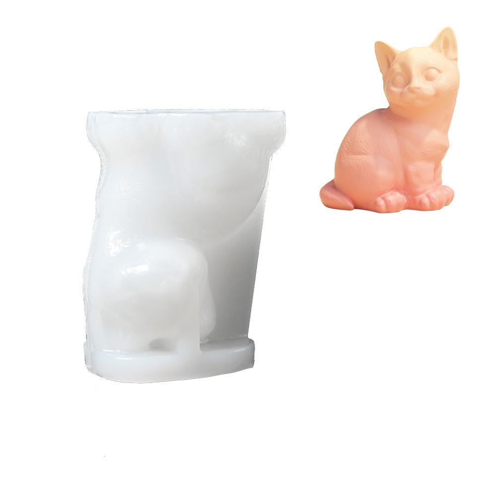 Multifunctional 3D Dog Silicone Candle Mold Simulated Handmade Scented Soap Mold Non-stick Sitting Cat Ice Cube Mold Plaster