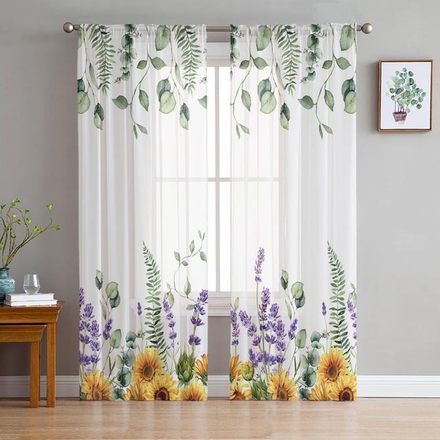 Sunflower White Tulle Curtains Sheer Voile For Living Room Bedroom Kitchen Window Decor