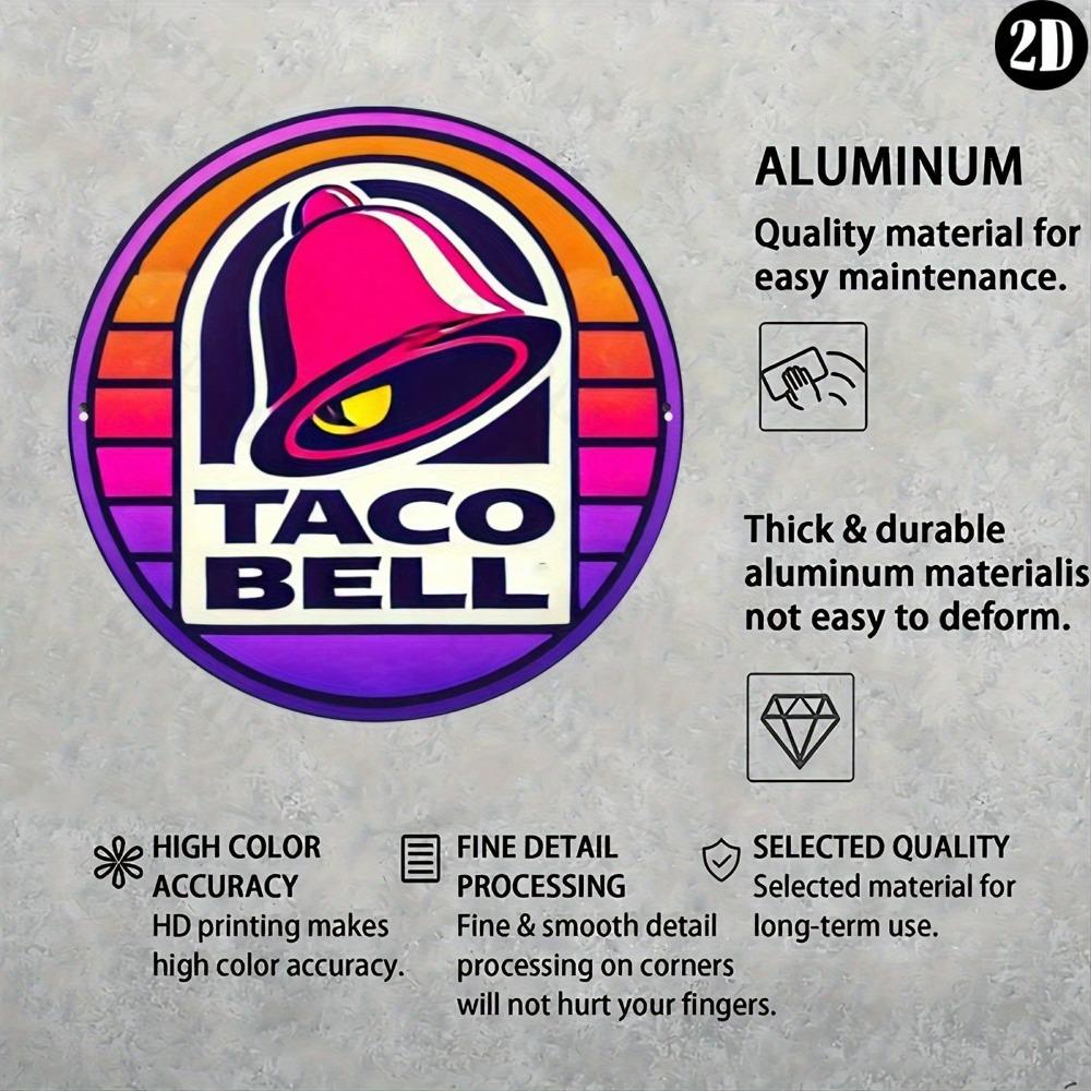 Vintage Taco Bell Style Metal Wall Sign 8x8 Inch Round Aluminum Art Decor Easy Hang