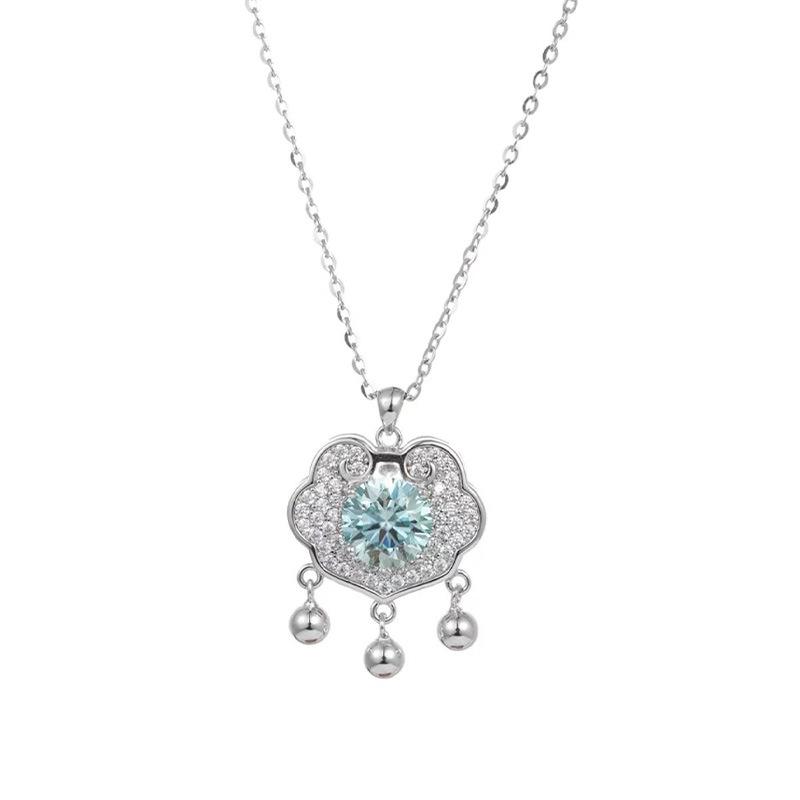 Sterling Silver S925 Safety Lock Tassel Sliver Beads Clavicle Necklace Women's Light Luxury High-Grade Chinese Style