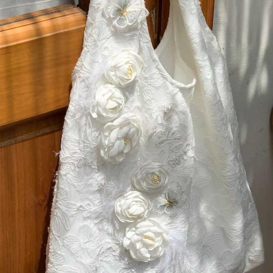 Gentle Fairy Bag Spring and Summer Flowers Lace Shoulder Bag Simple Everything with Korean Temperament Canvas Bag