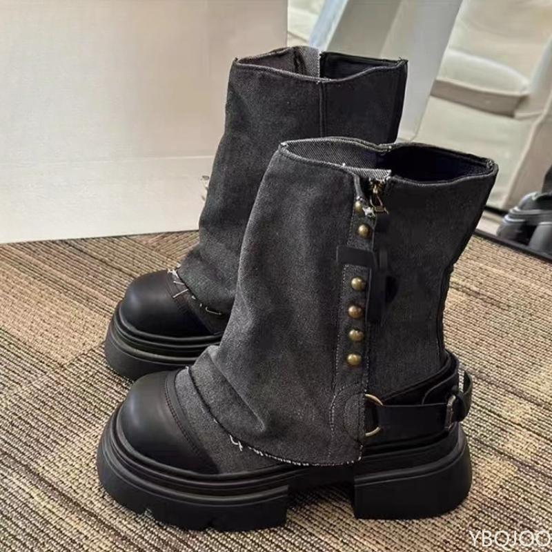 Fashionable Versatile Thick Soled Midsole Boots Women New Spring Autumn Retro Minimalist Shoes Leisure Comfortable Women's Boots