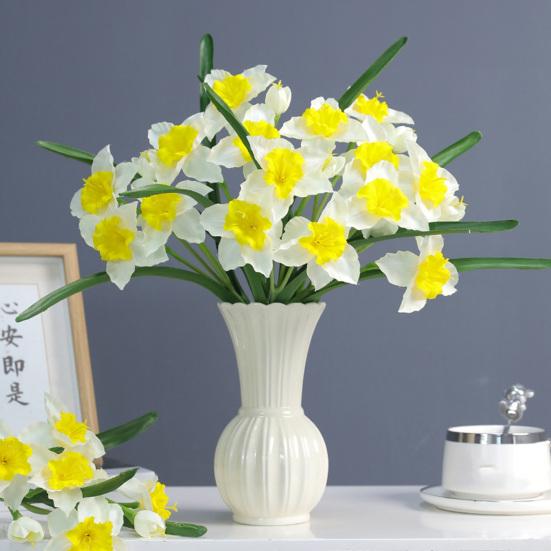 Artificial Daffodil Flowers 18 Inch Spring Faux Silk Narcissus Flower Arrangement Fake Daffodils Bouquet