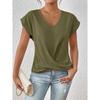 Women's New Spring and Summer Solid Colour V-neck T-shirt Elegant Short-sleeved Tops