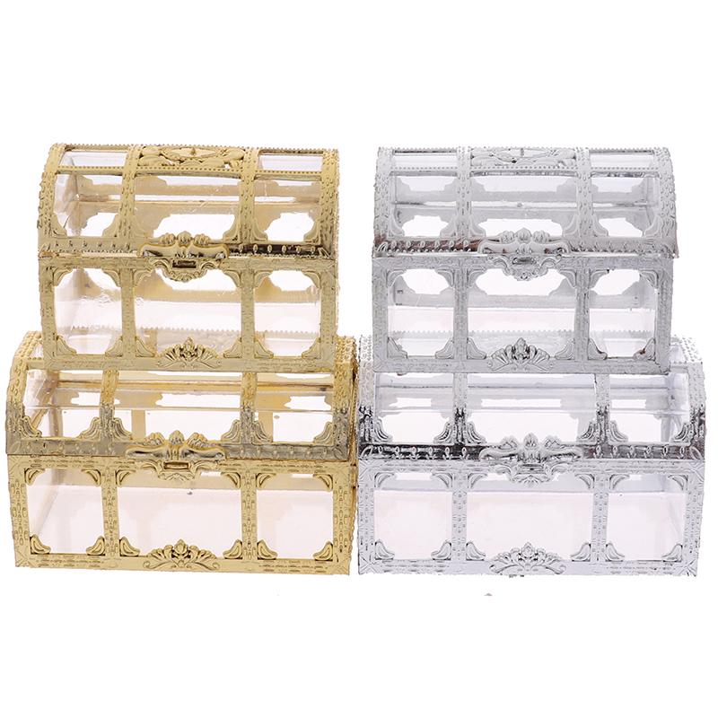 1Pc Portable Candy Hollow Gold Silver Treasure Chest Case Organizer Storage Box