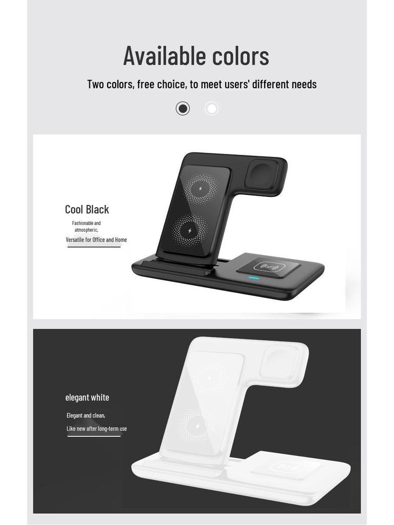 3-in-1 Qi Wireless Charging Stand: 15W Fast Charging, Foldable Holder for Mobile Phones