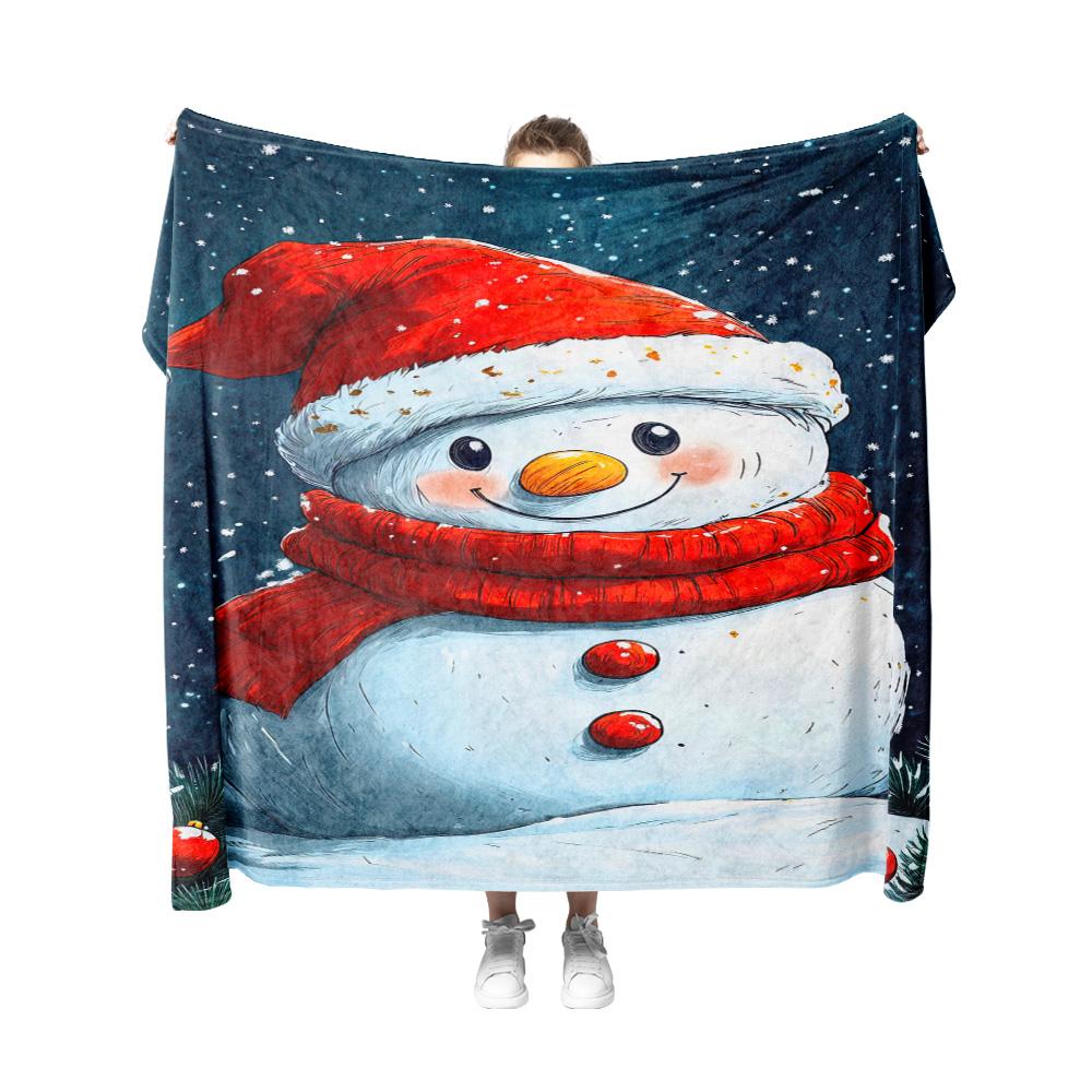Tuniu Cute Snowman Plush Blanket for Winter Sofa Bed Home Decor Warm Soft Fleece Throw Gift