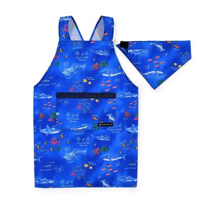 COLORFUL CANDY STYLE Back Cross Apron with Triangle Scarf Ocean Pattern No Ironing Quick Drying Lightweight Stain Resistant Wrinkle Resistant