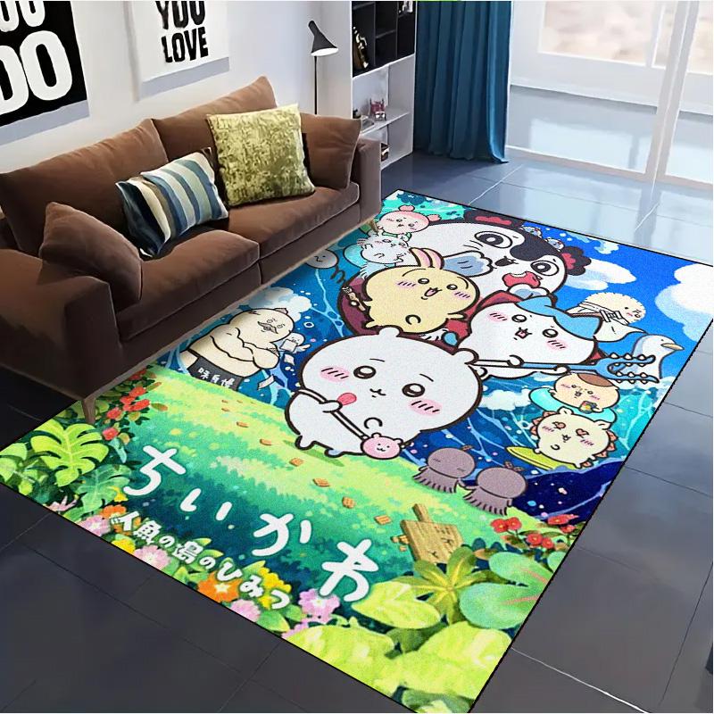 Anime Chiikawa Teppich für Wohnzimmer Schlafzimmer Zuhause Sofadekoration, Kinderspiel Rutschfeste Bodenmatte
