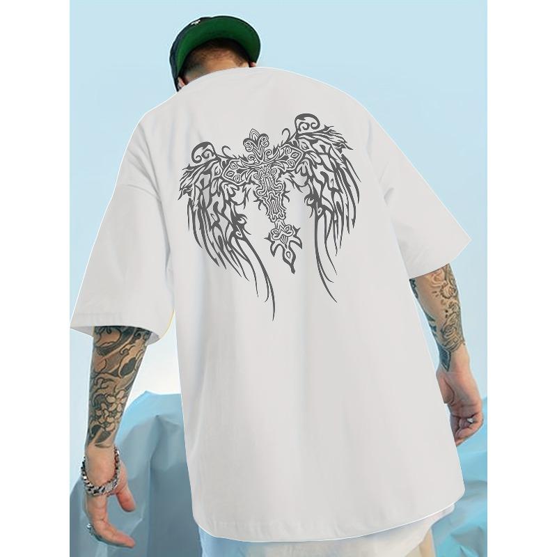 Fashion Men's Back Totem Graphic T-Shirt with Slogan - Stylish Crew Neck Short Sleeve Loose Fit T-Shirt , PLUS SIZE