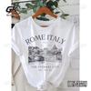 T-shirt Imprimé Lettre Italienne Romaine Manches Courtes Col Rond Décontracté Mode Coton Haut Adapté pour l'Été Vêtements pour Femmes