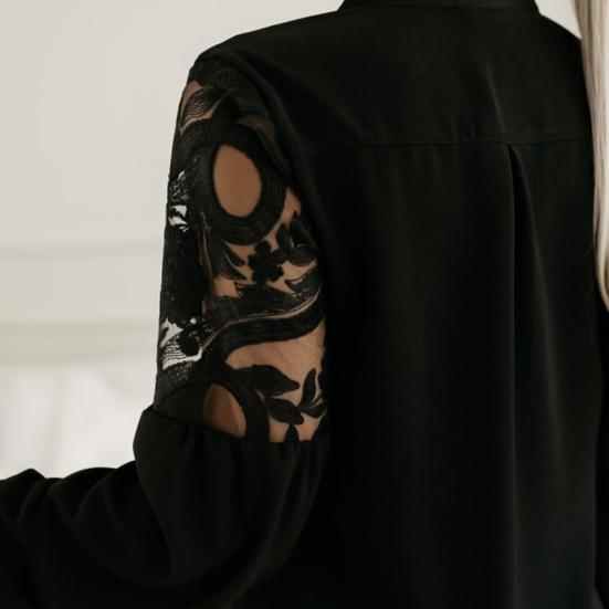 Automne Printemps Femmes Chemise Transparent Maille Fleur Broderie Col Montant Couleur Unie À Manches Longues Doux Simple Boutonnage Lady Commute Blouse