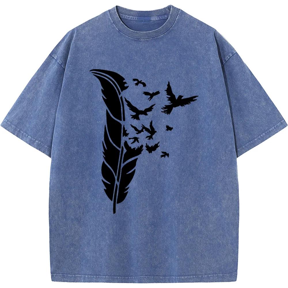 Streetwear Herren Gewaschene T-Shirts 90er Vintage Unisex Gewaschenes Altes T-Shirt Herren Freizeit Baumwolle Kurzarm T-Shirts