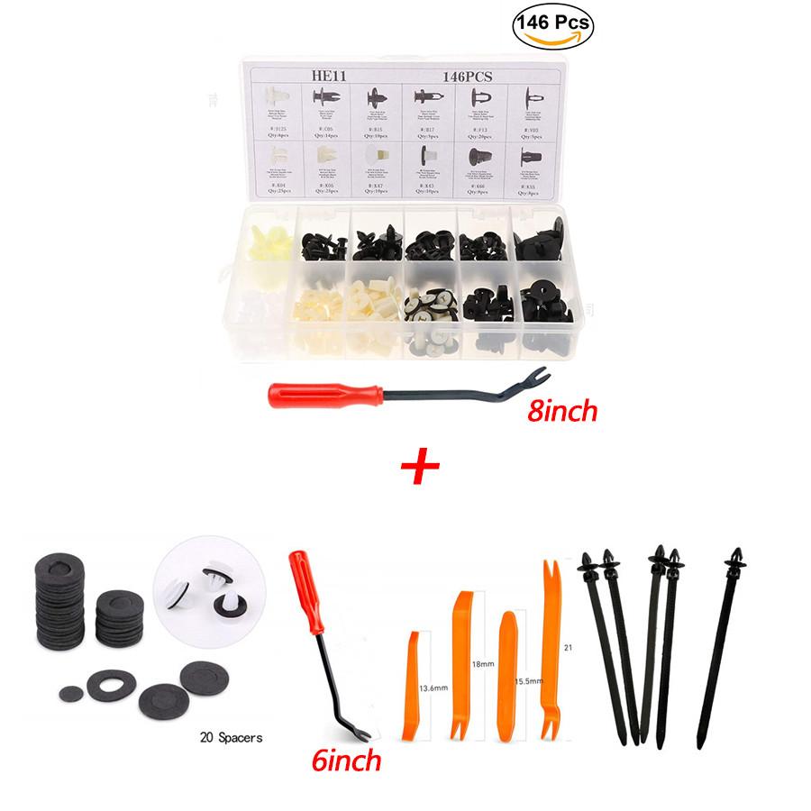 146PCS Plastic Rivets Fastener Fender Bumper Push Pin Clips W/ 30PCS Removal Tool