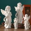 White Resin Praying Angel Figurines With Delicate Wings Floral Crown For Home Desktop Shelf Decor