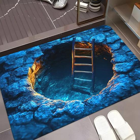 Floor Mat 3D Floor Strong Water Absorption Mat with Visual Effect Non-Slip Quick Drying Bathroom