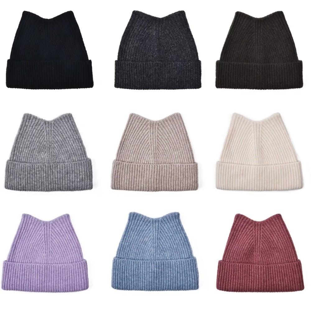 Warm Cat Ear Knitted Hat Solid Color Beanies Hat Ear-Protecting Wool Hat Ear Protection Hat