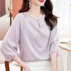Seidenbluse Damen neue einfarbige Temperament Rundhals locker und dünn Bluse Maulbeerseide Top