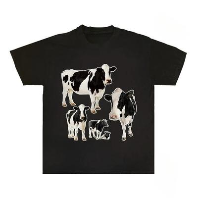 Melkkoe Grafisch Unisex Katoenen T-shirt Tee Casuai Korte Mouw Ronde Hals Top Mode Streetwear Herfst Shirt Grafische T-shirts