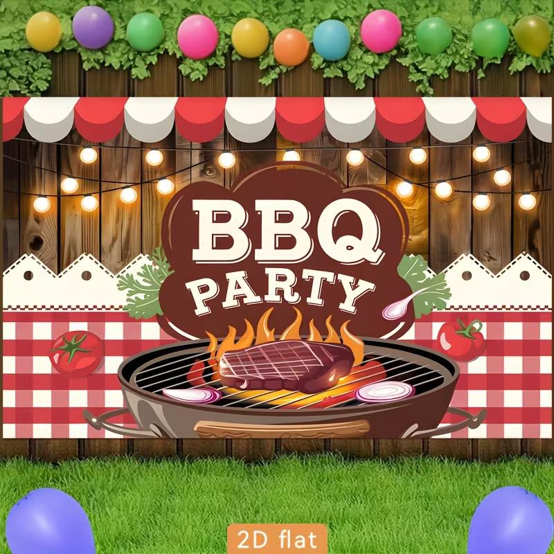 2D Flat BBQ Grill Steak Backdrop Summer Cookout Party Background Cloth